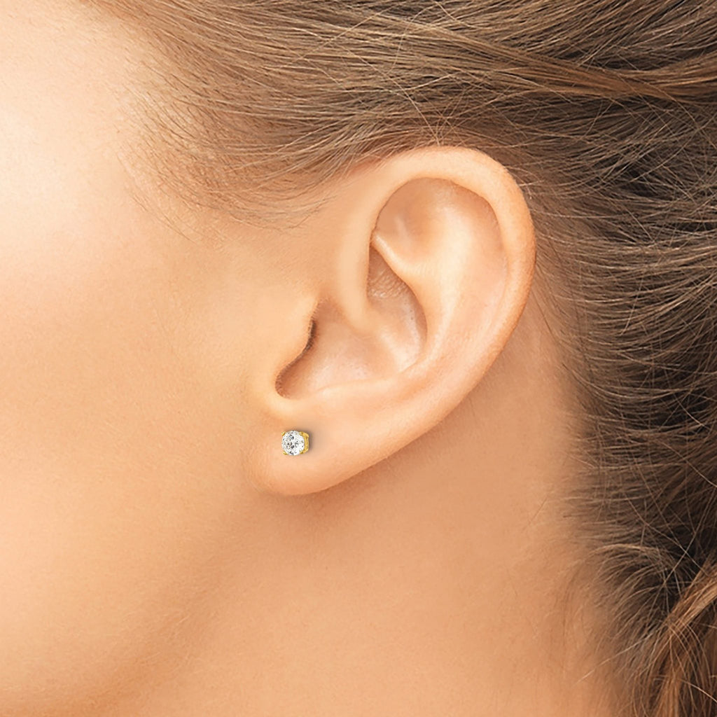 Sterling Silver Gold-tone Polished 4mm CZ Post Earrings