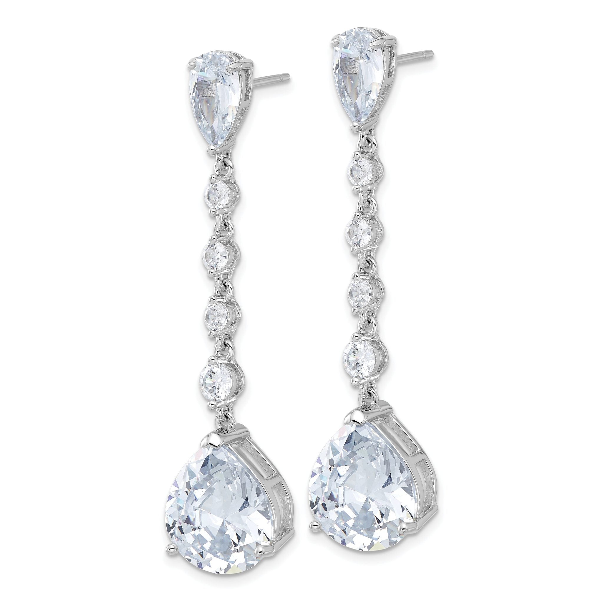 Cheryl M Sterling Silver Rhodium-plated Fancy Brilliant-cut CZ Teardrop Post Dangle Earrings Secondary image