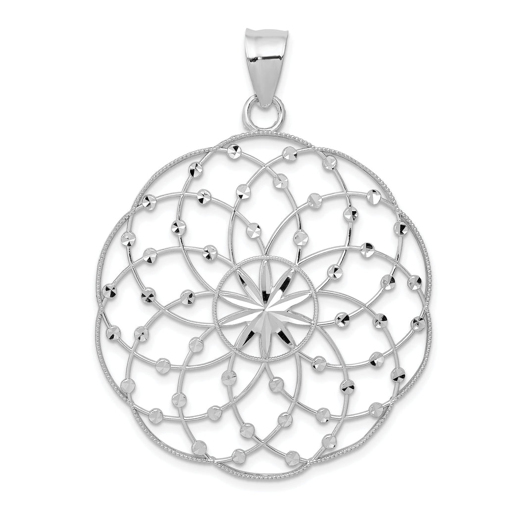14K White Gold Diamond Cut Sphere Pendant with Rhodium Plating  Elegant and Solid Design