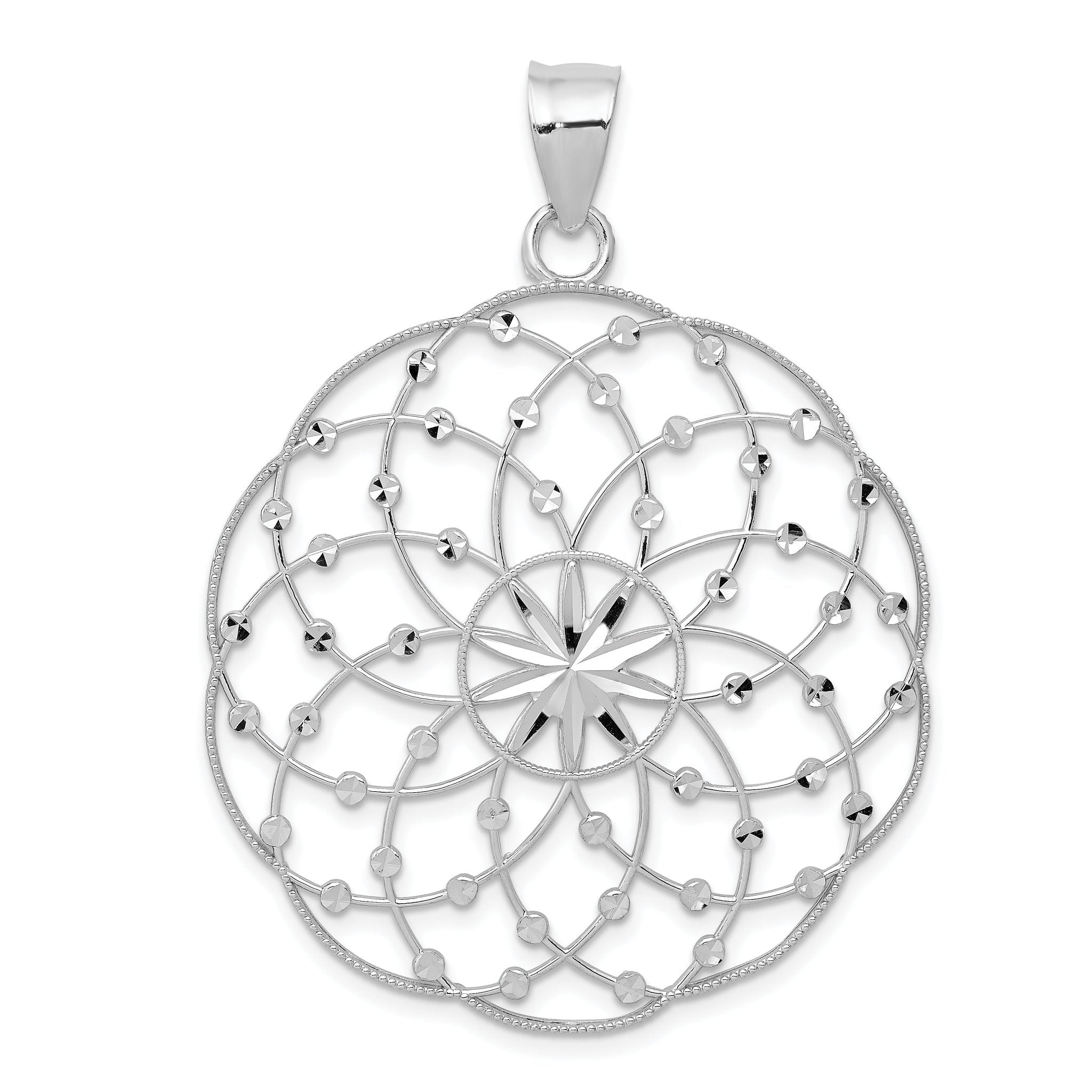 14K White Gold Diamond Cut Sphere Pendant with Rhodium Plating  Elegant and Solid Design