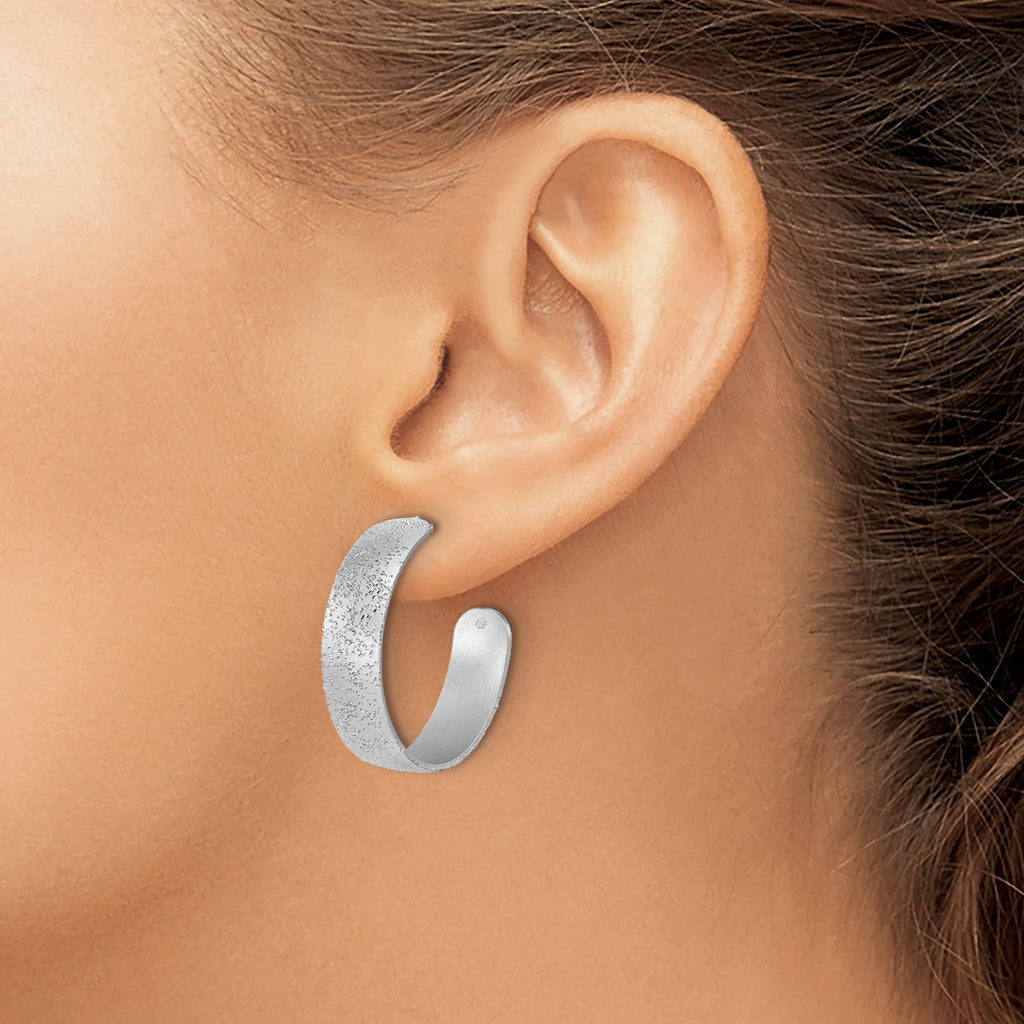 SS RH-plt Radiant Essence Textured 29mm Post J-Hoop Earrings