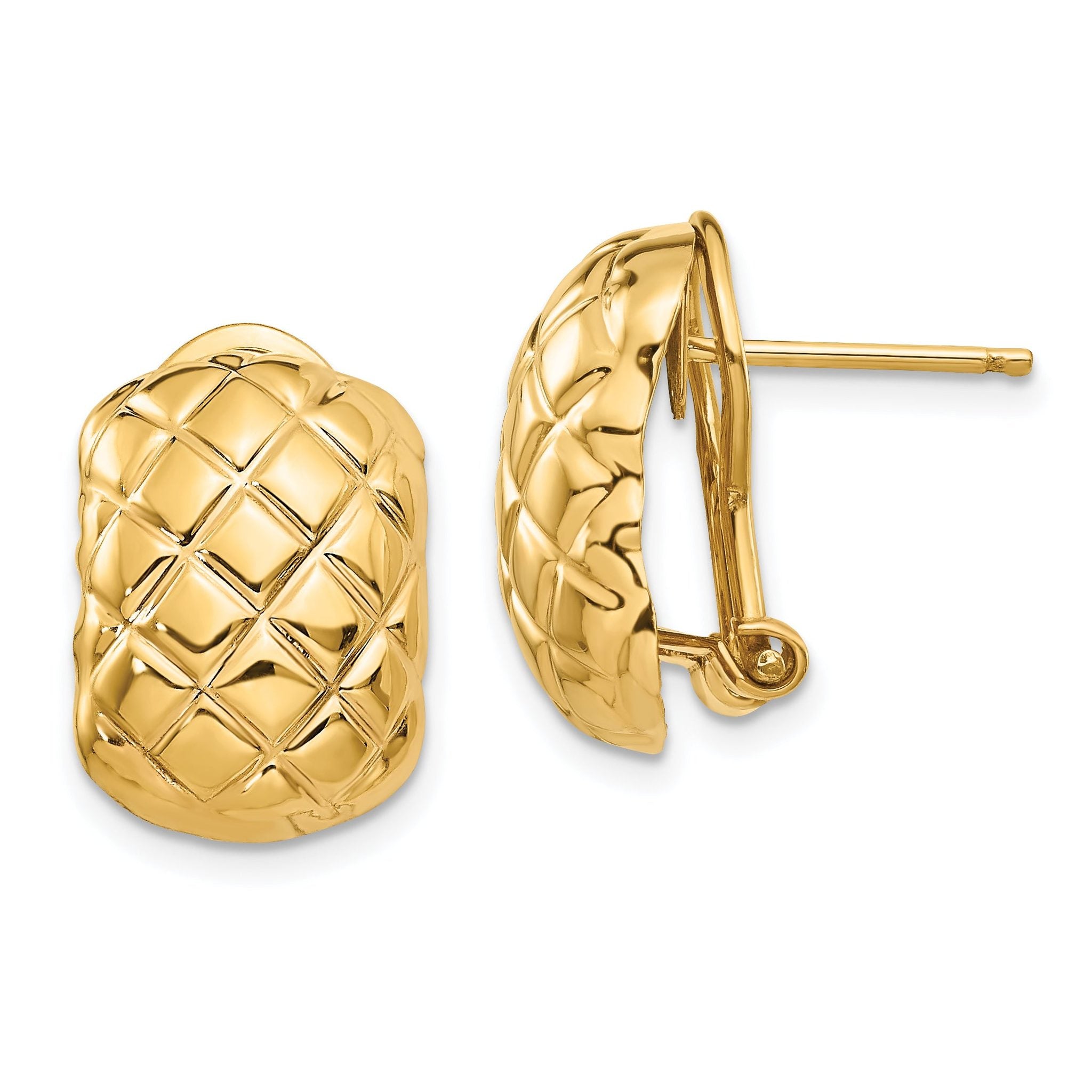 14k Polished Quilted Omega Back Post Earrings Main image