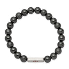 Stainless Steel Polished with Red Enamel Medical ID 8mm Hematite Beaded Stretch Bracelet