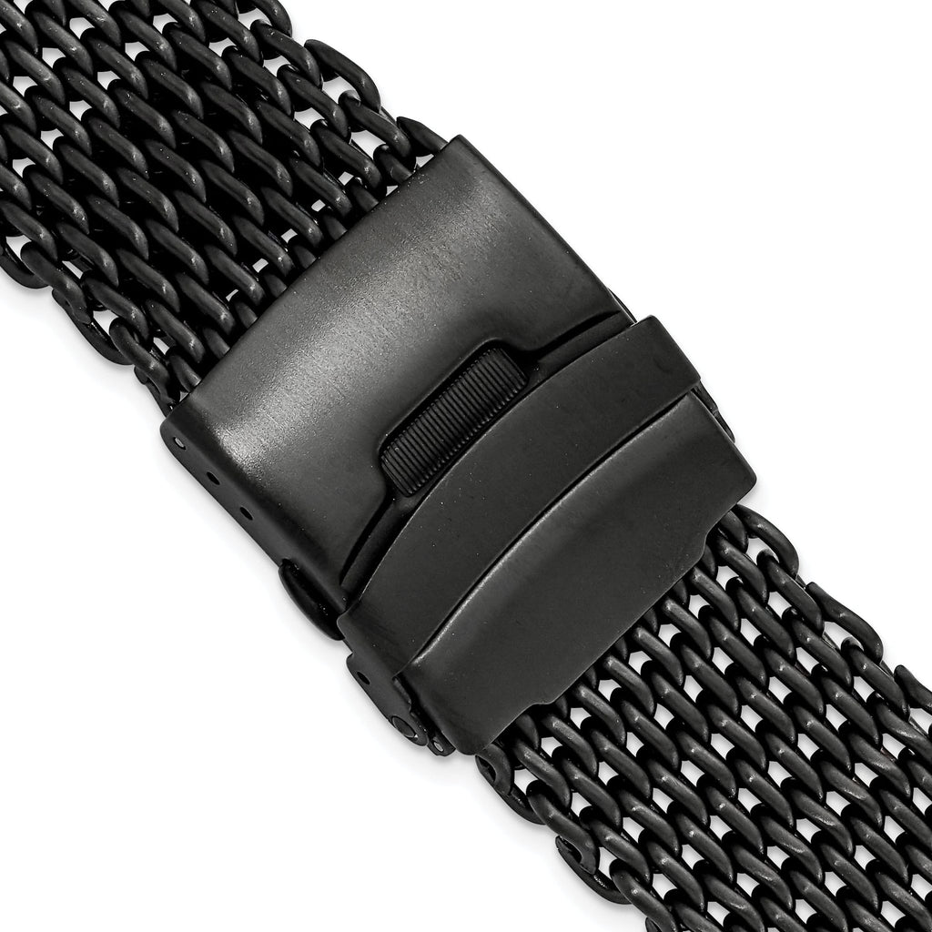 20mm Matte Black PVD-plated Stainless Shark Mesh with Divers Clasp 7 inch Watch Strap