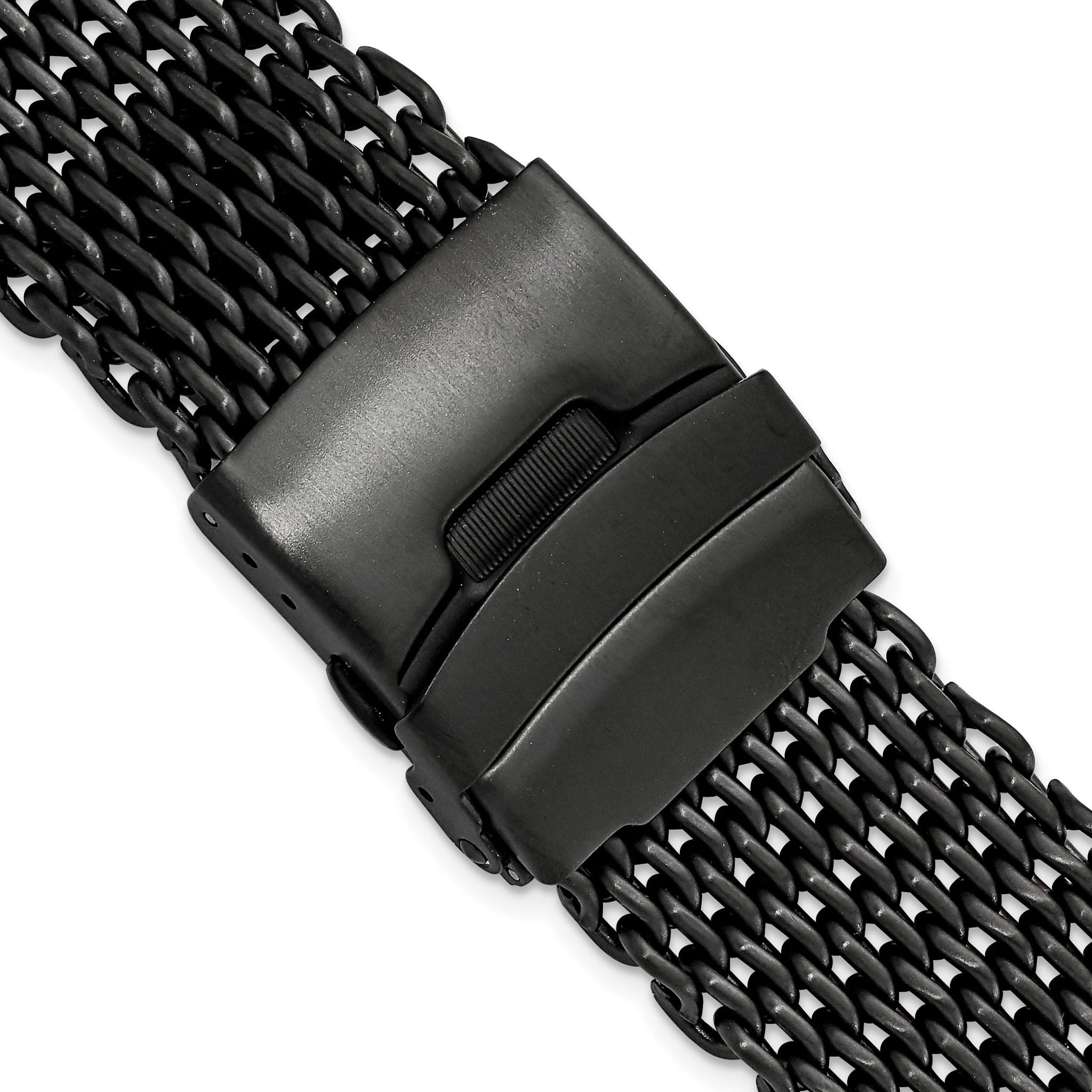 20mm Matte Black PVD-plated Stainless Shark Mesh with Divers Clasp 7 inch Watch Strap
