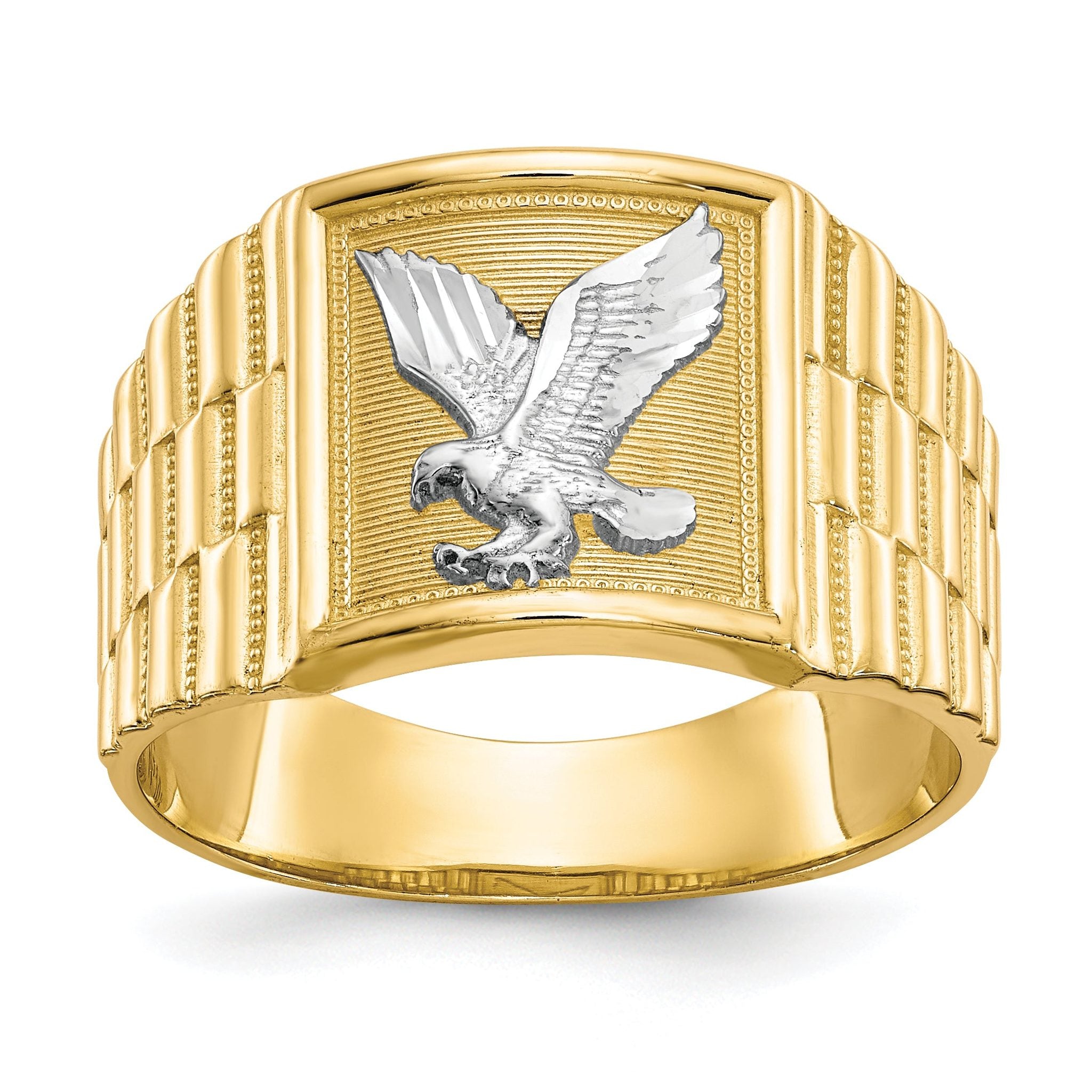 14k and Rhodium Men's Eagle Ring Main image