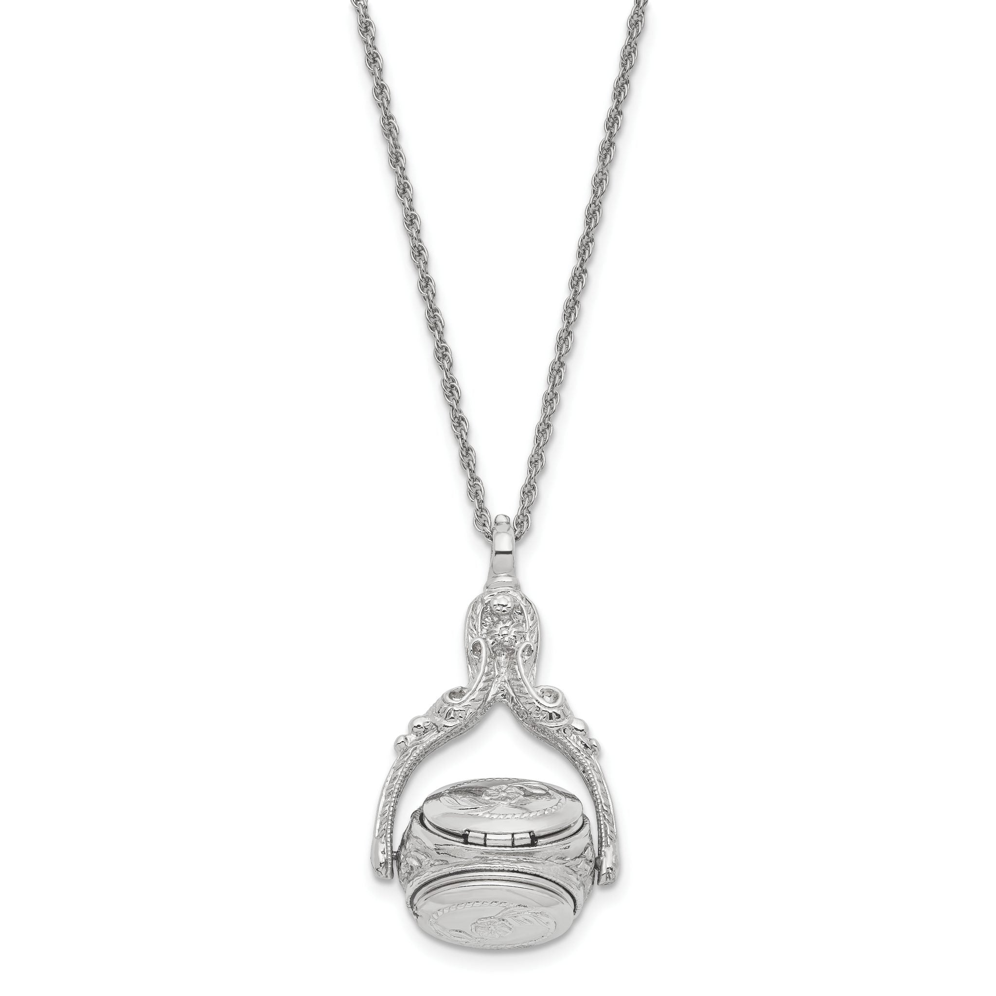 1928 Jewelry Silver-tone Three Sided Spinning Floral Pattern Oval 13mm Lockets 30 inch Necklace Holds 6 Photos Secondary image
