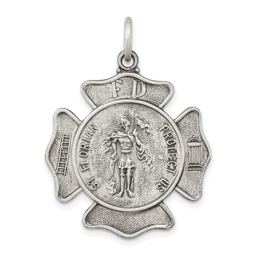 Sterling Silver Saint Florian Badge Engravable Antique Charm by Sophia Jewelers