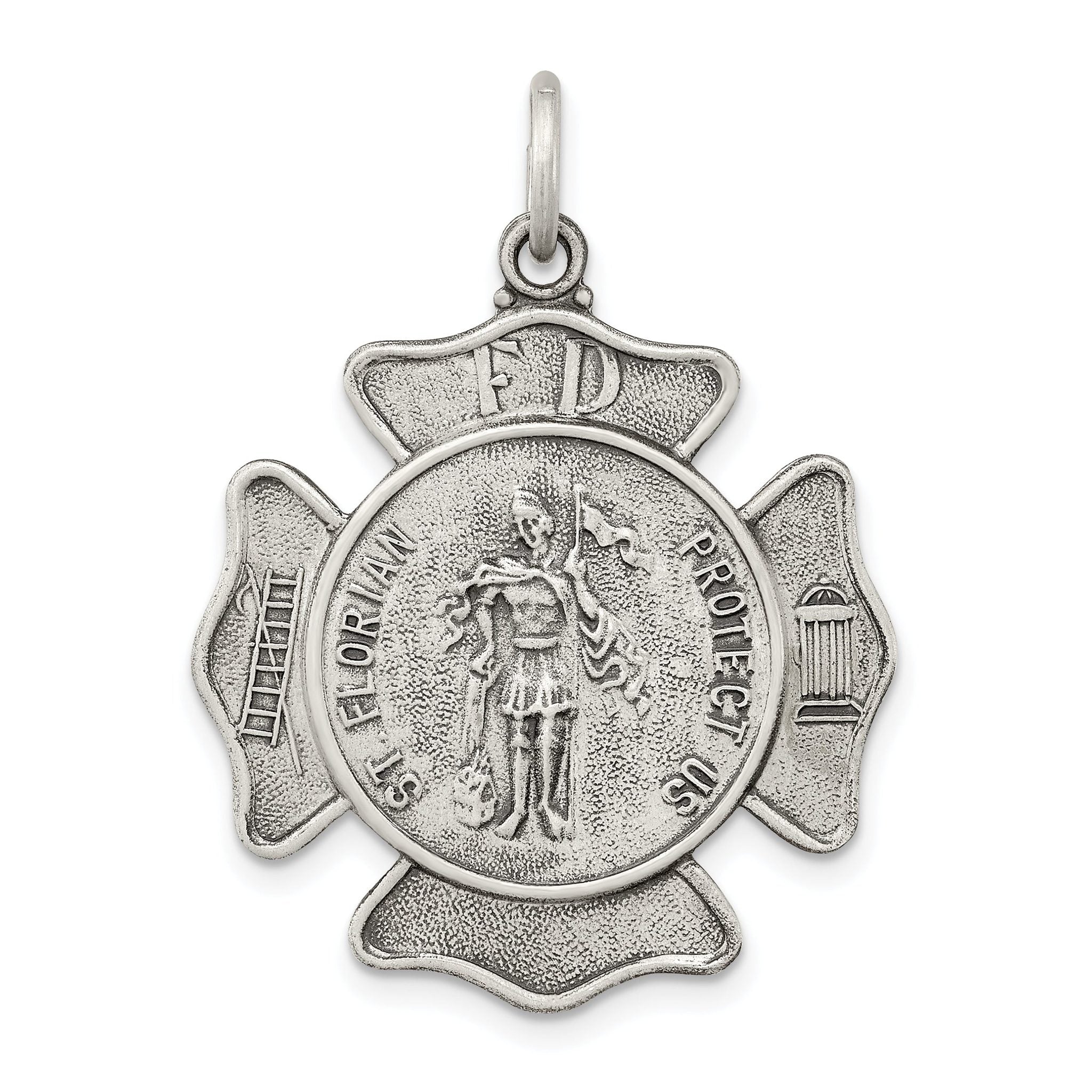 Sterling Silver Saint Florian Badge Engravable Antique Charm by Sophia Jewelers