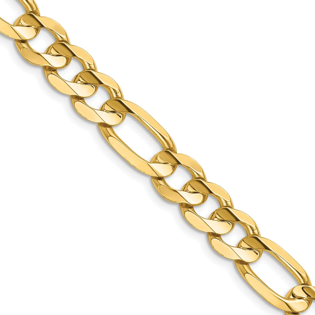 14K 8 inch 8.75mm Concave Open Figaro with Lobster Clasp Bracelet
