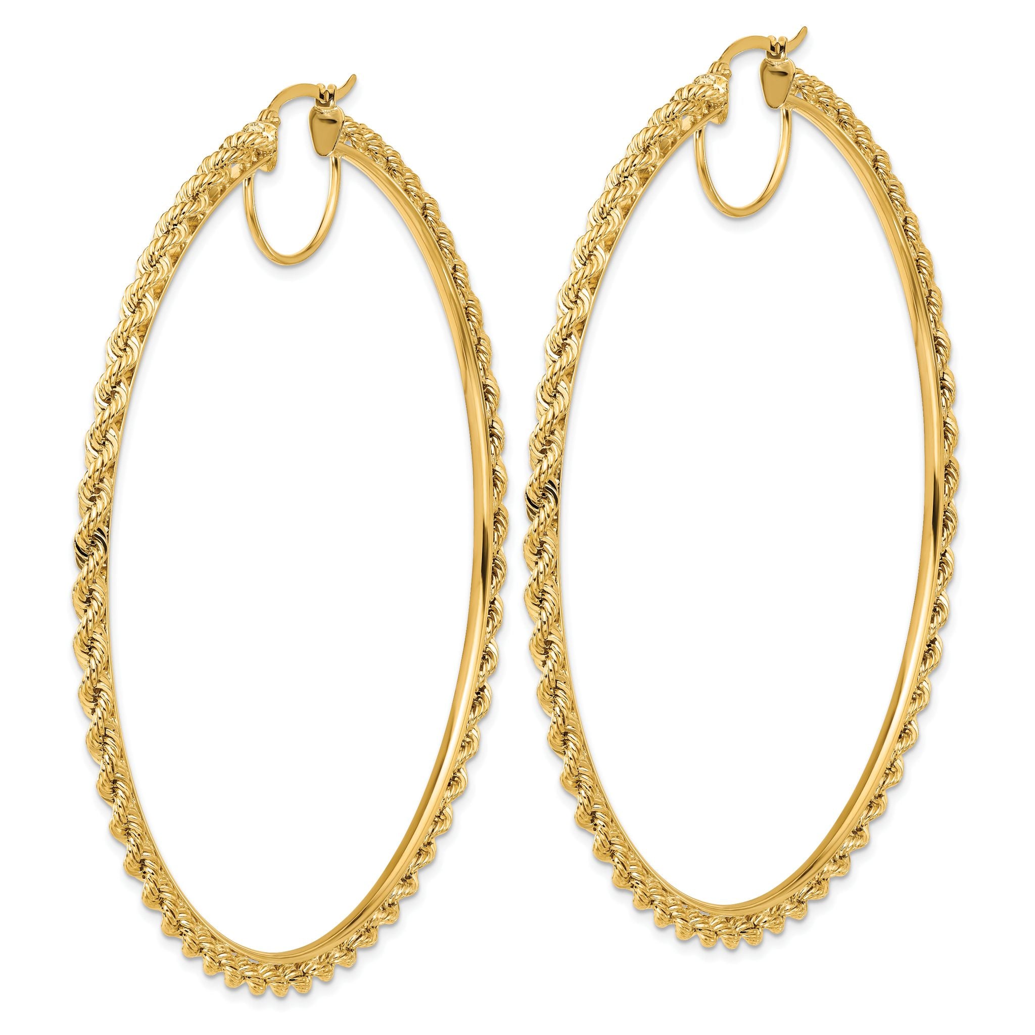 14k Polished and D/C Rope 2.95mm Hoop Earrings Secondary image