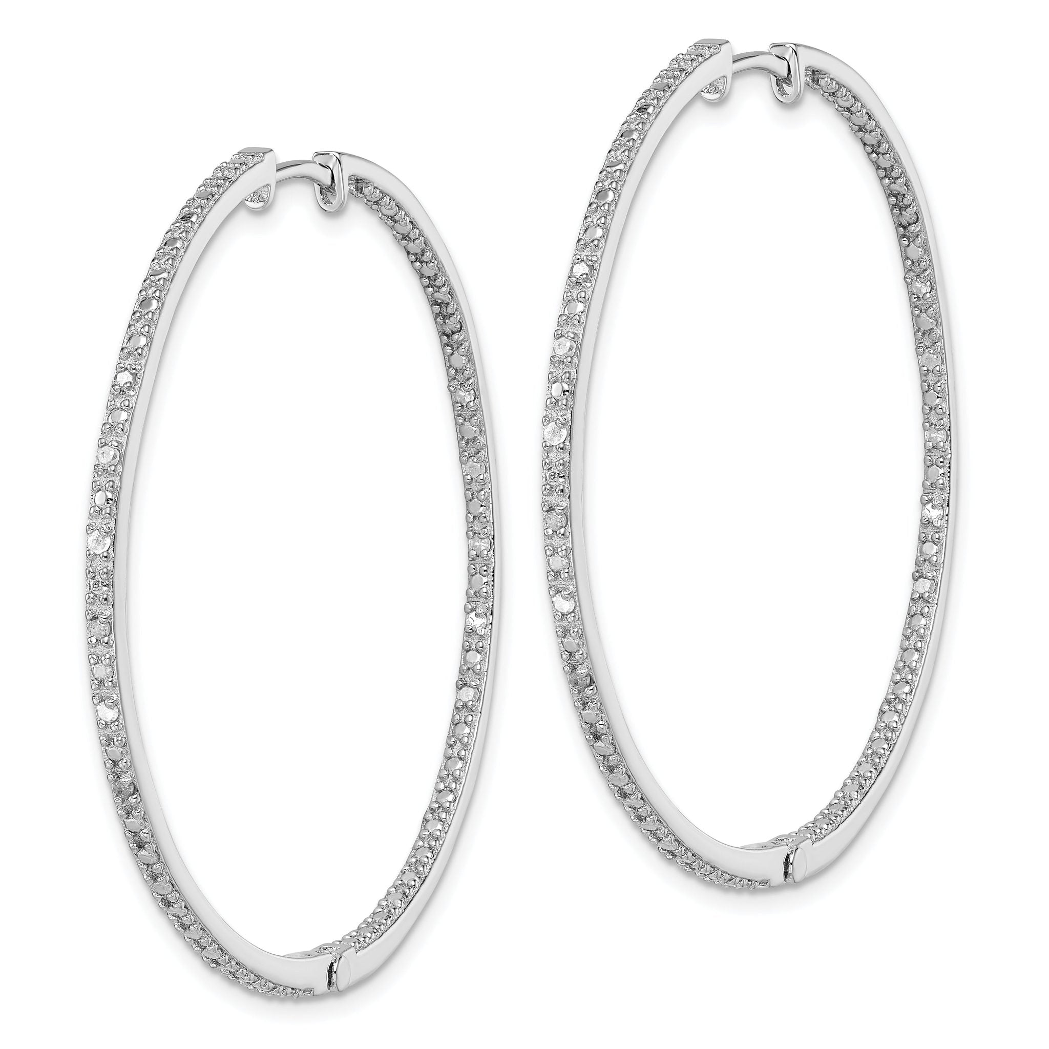 Sterling Silver Rhodium-plated Diamond In & Out Hoop Earrings Secondary image