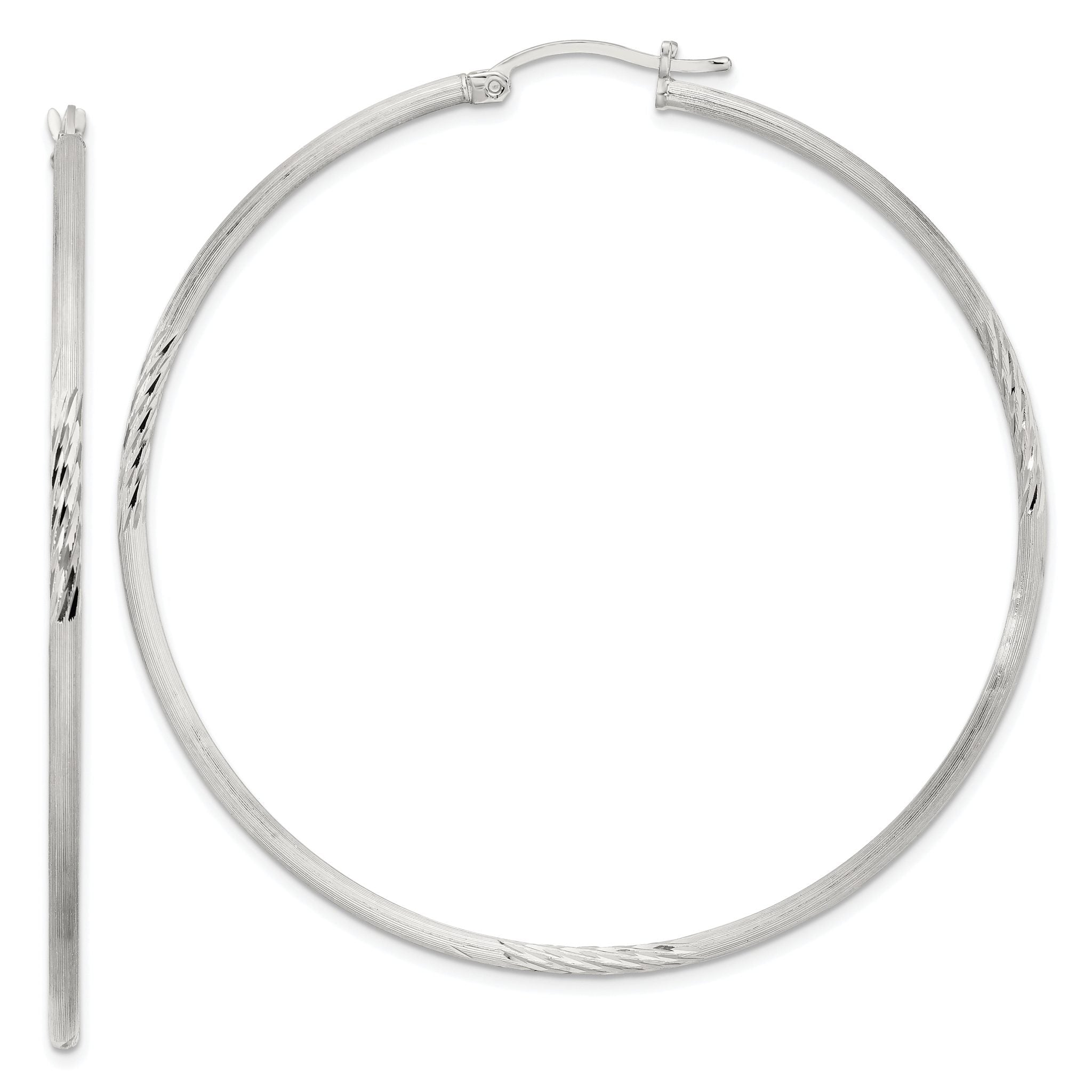 Sterling Silver 2mm Polished/Satin D/C Hoop Earrings Main image