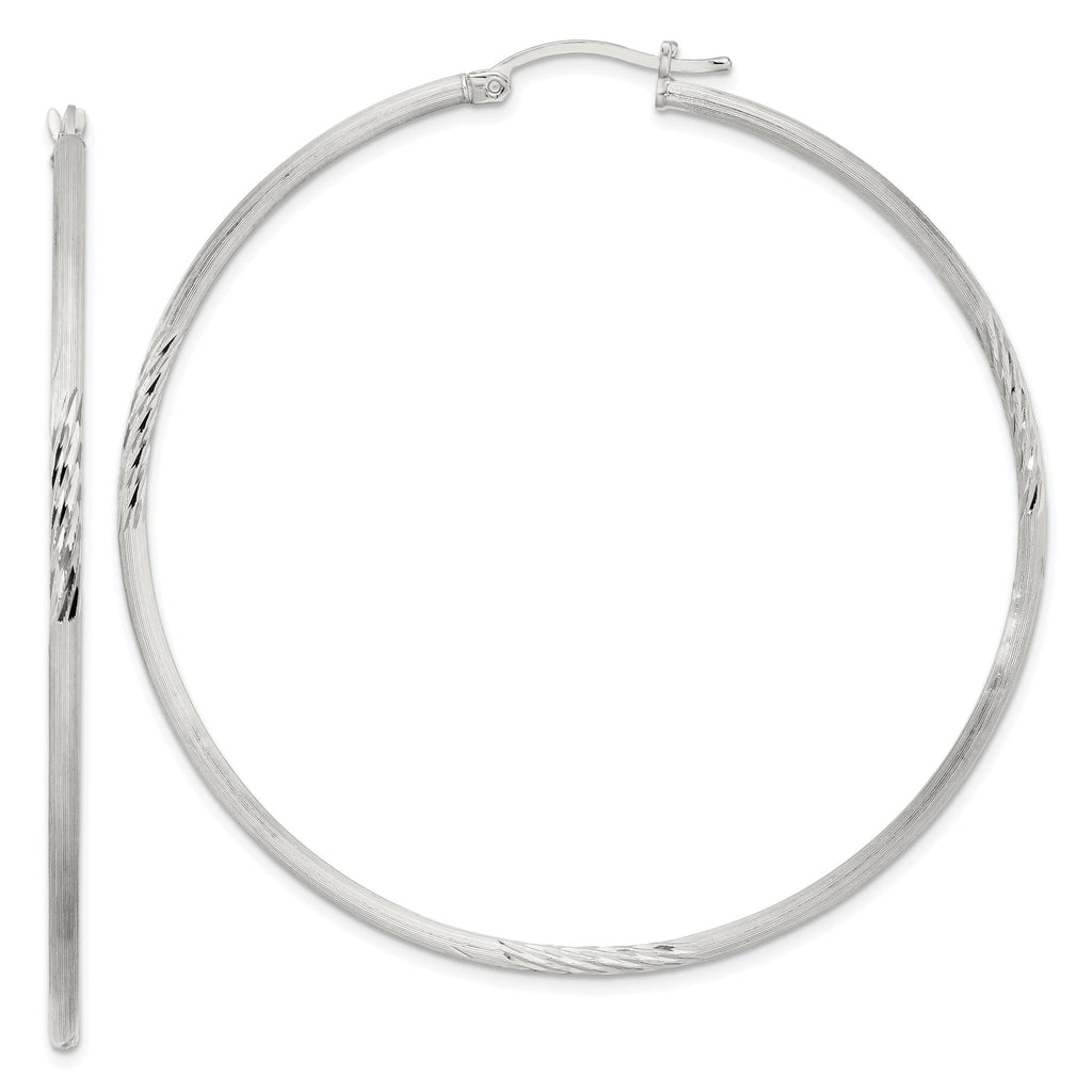 Sterling Silver 2mm Polished/Satin D/C Hoop Earrings