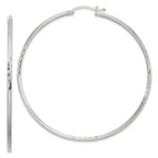 Sterling Silver 2mm Polished/Satin D/C Hoop Earrings