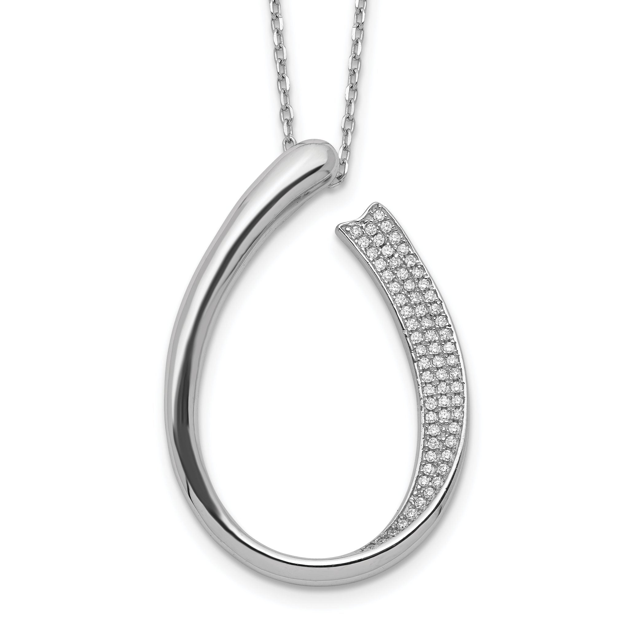 Sterling Silver Rhodium-plated CZ Micro Pave w/ 2in ext. Necklace Main image