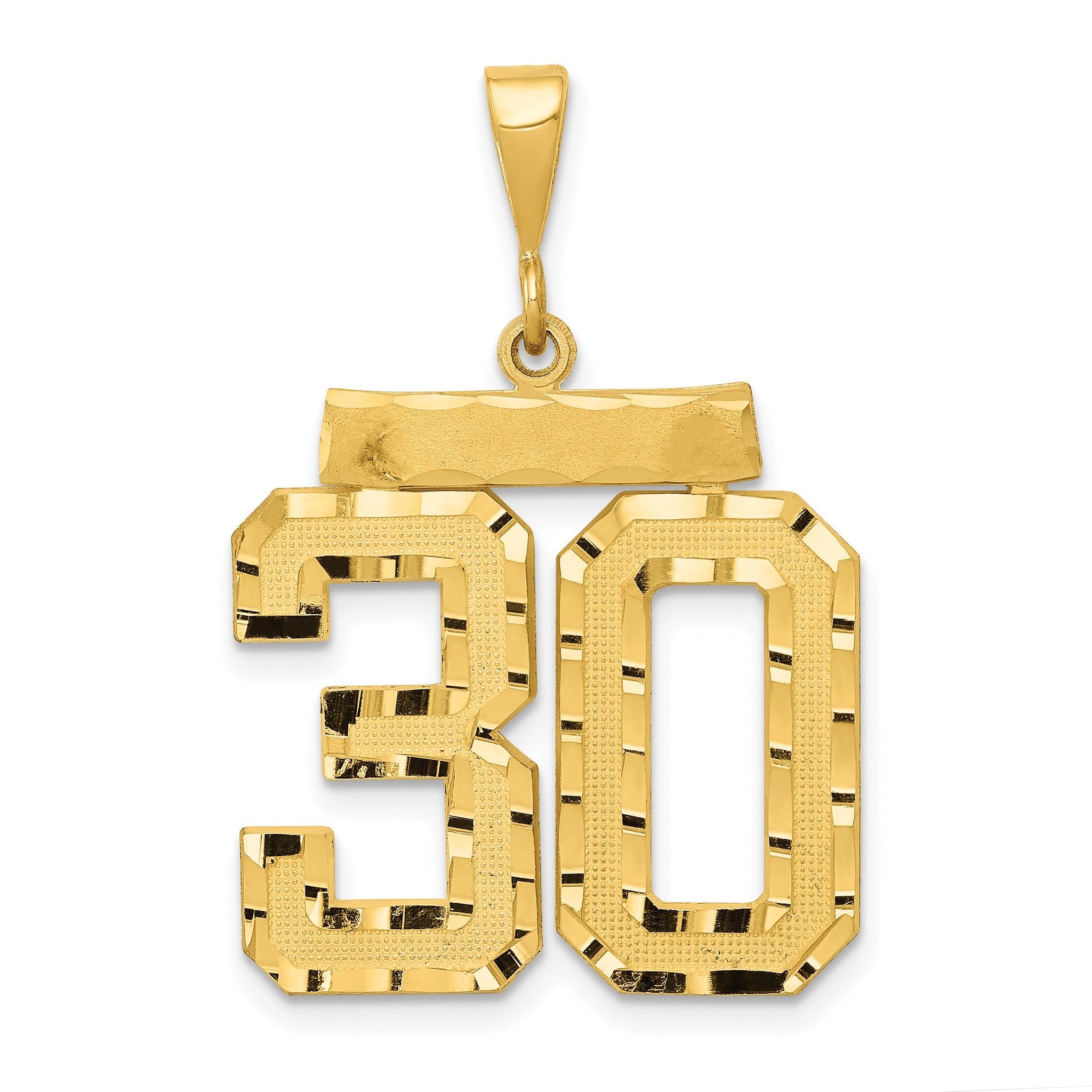 14K Gold Large Diamond-Cut Number 30 Charm with Brushed Finish Main image