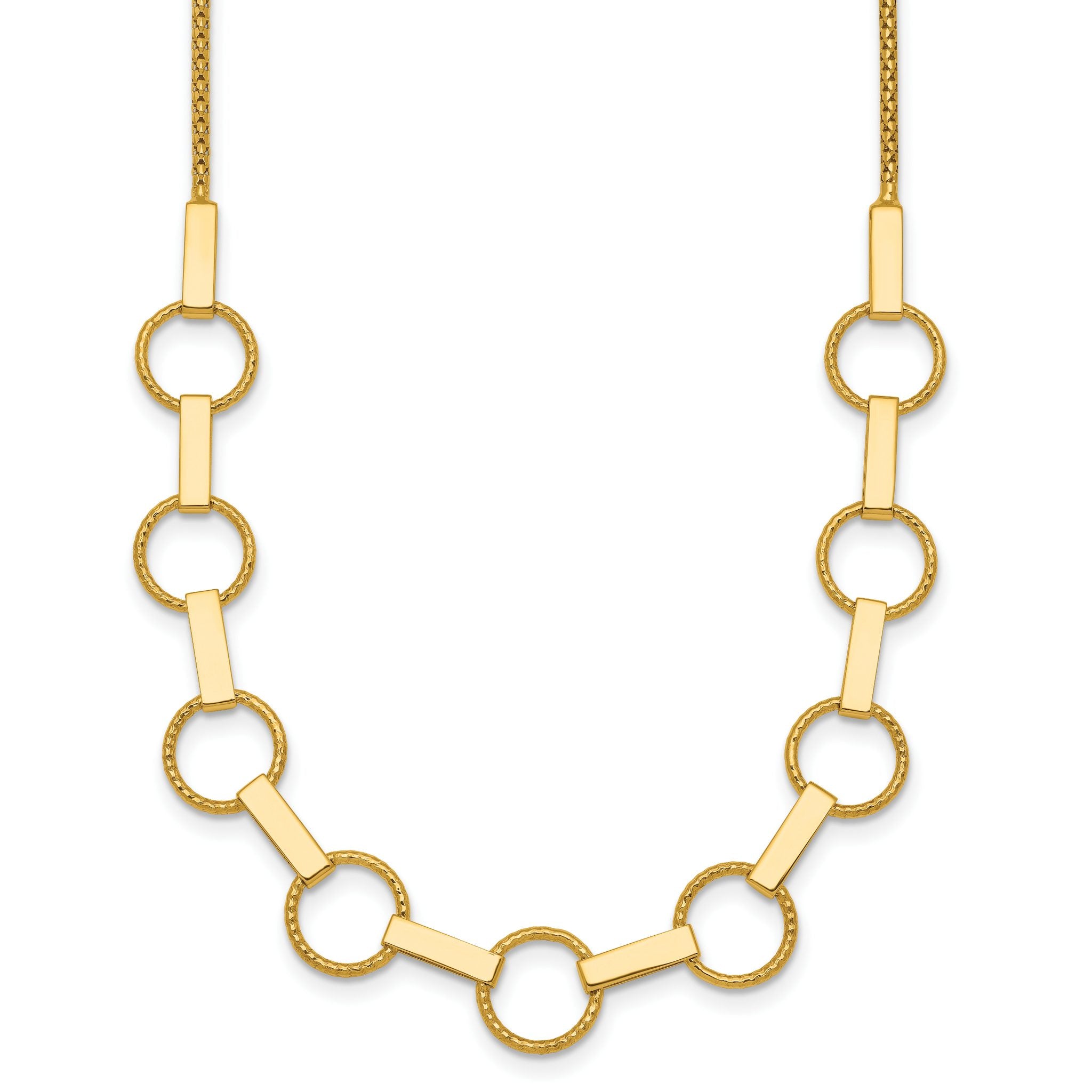 14K Polished and Textured Circles and Bars 17.5 inch Necklace Main image