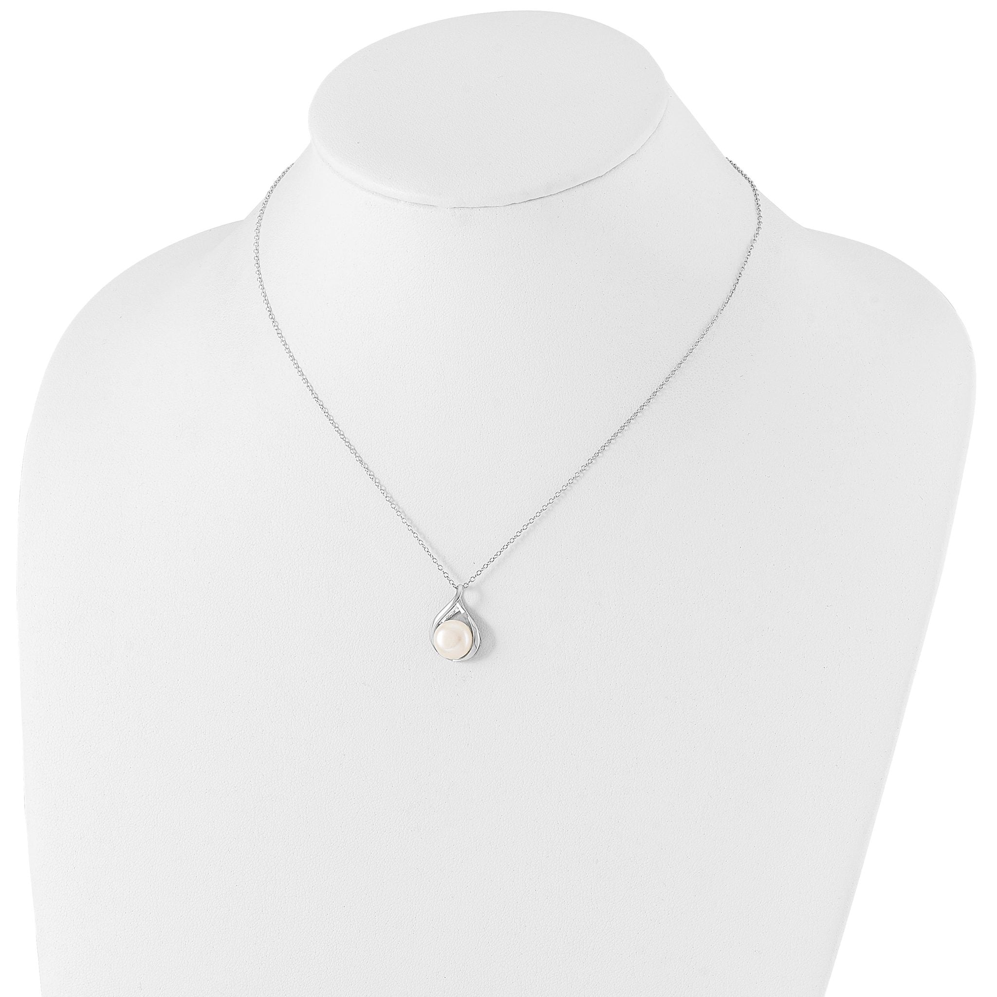 Sterling Silver Rhod-plat 9-10mm White FWC Pearl Necklace