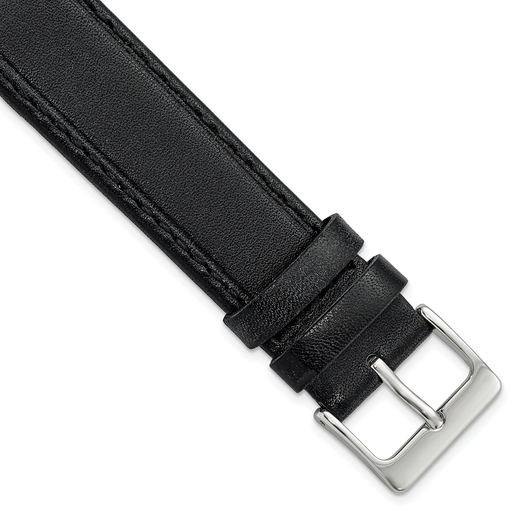 Genuine Calf Leather Watch Band in Black, 19mm
