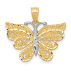 10K Gold Butterfly Pendant with Rhodium Accents, Polished Finish