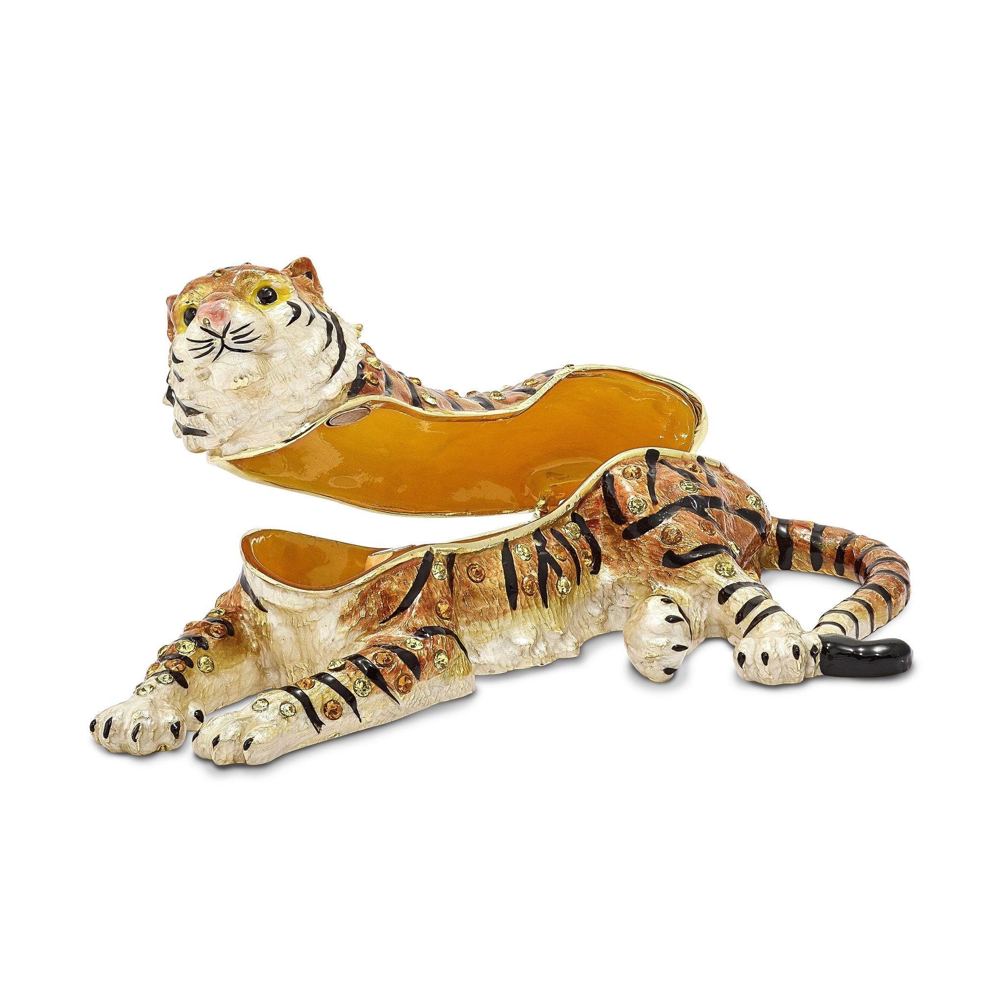 Luxury Giftware Pewter Bejeweled Crystals Gold-tone Enameled TALINDA Relaxing Tiger Trinket Box with Matching 18 Inch Necklace Secondary image
