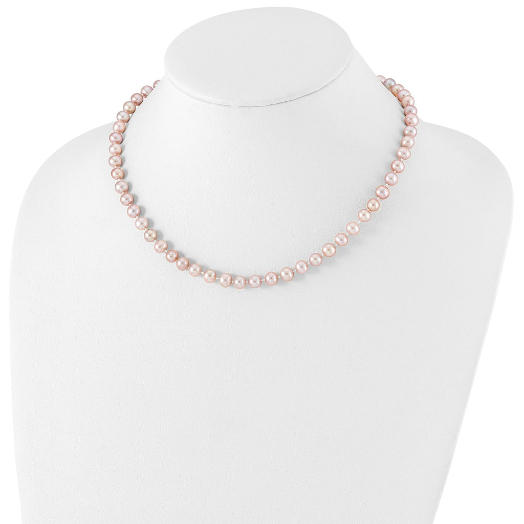 Sterling Silver Rhodium-plated 6-7mm Purple Near-Round Freshwater Cultured Pearl 16 inch Necklace
