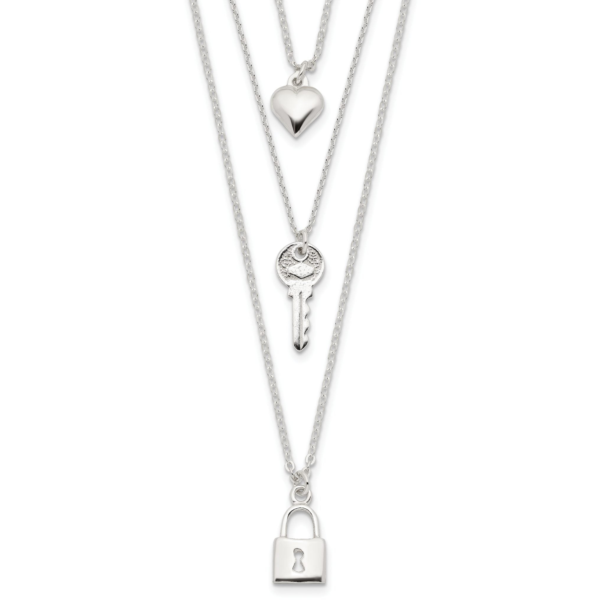 Sterling Silver Lock, Heart and Key Multi-Strand 16in Necklace Main image