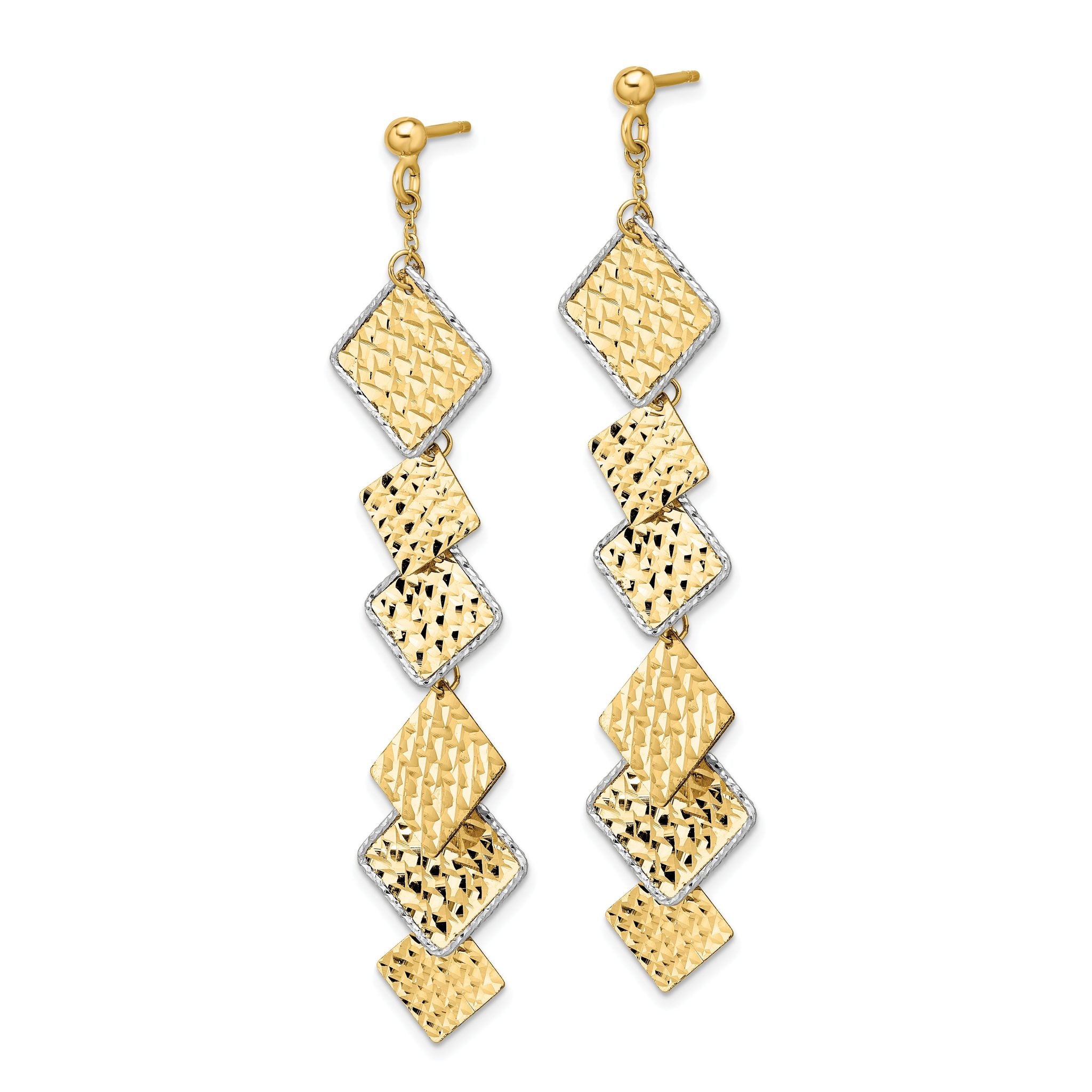 14K Two-tone Polished and Brushed D/C Post Dangle Earrings Secondary image