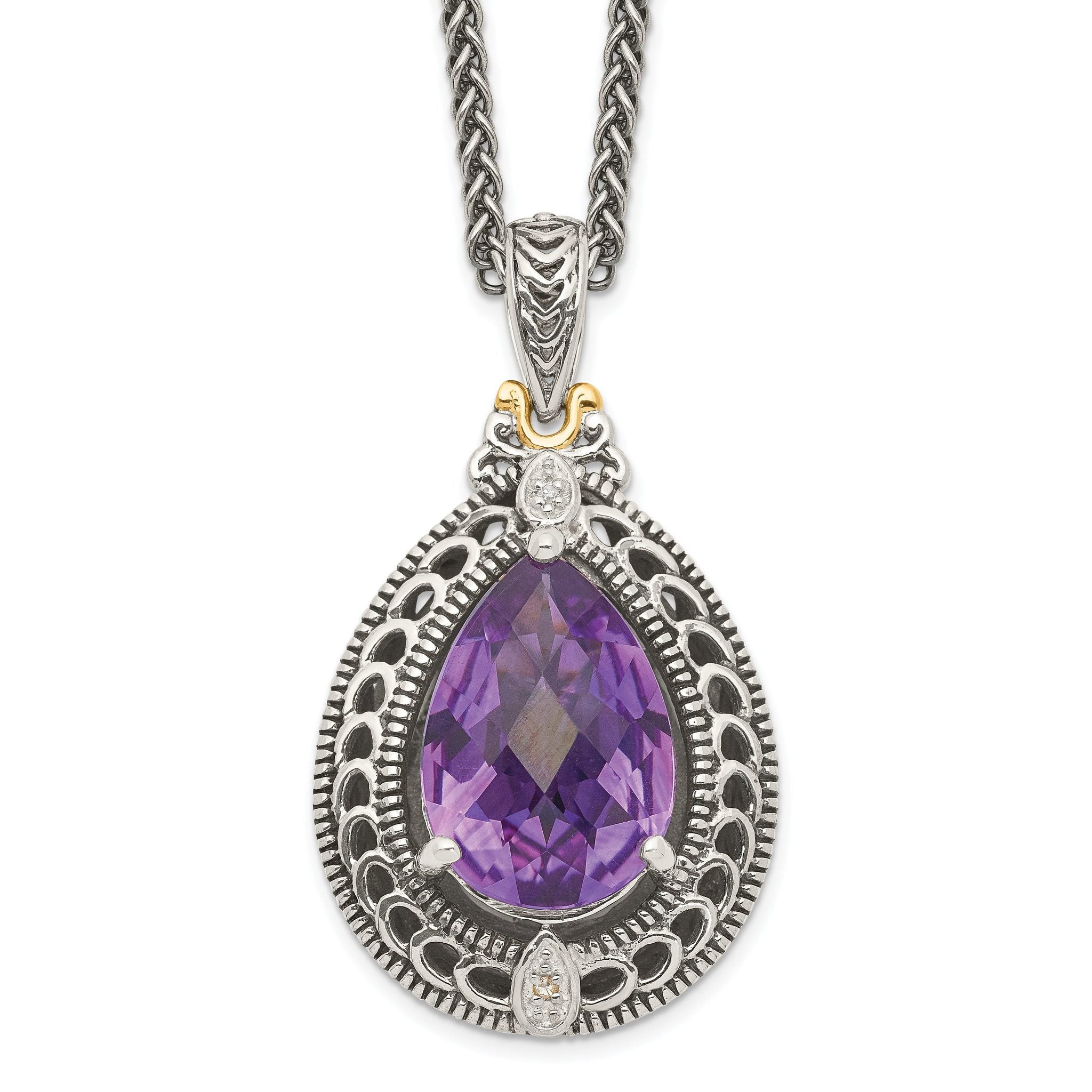 Shey Couture Sterling Silver with 14K Accent 18 Inch Antiqued Diamond and Pear Shaped Amethyst Necklace Main image
