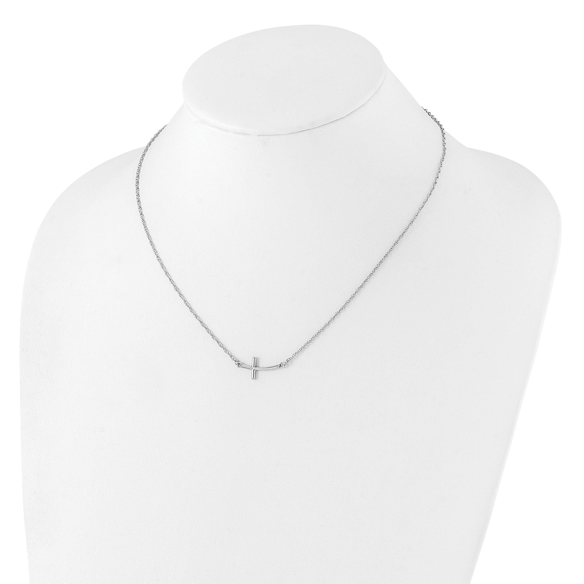 Sideways Curved Cross Necklace in Sterling Silver
