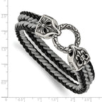 Stainless Steel Antiqued & Polished Leather/Cotton Braided Bracelet for Men