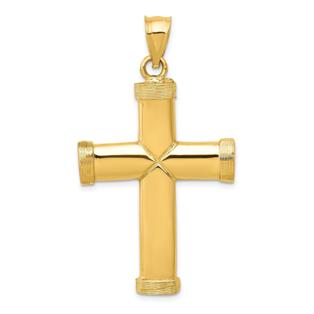 14K Gold Polished Latin Cross Pendant with Solid Cast Design