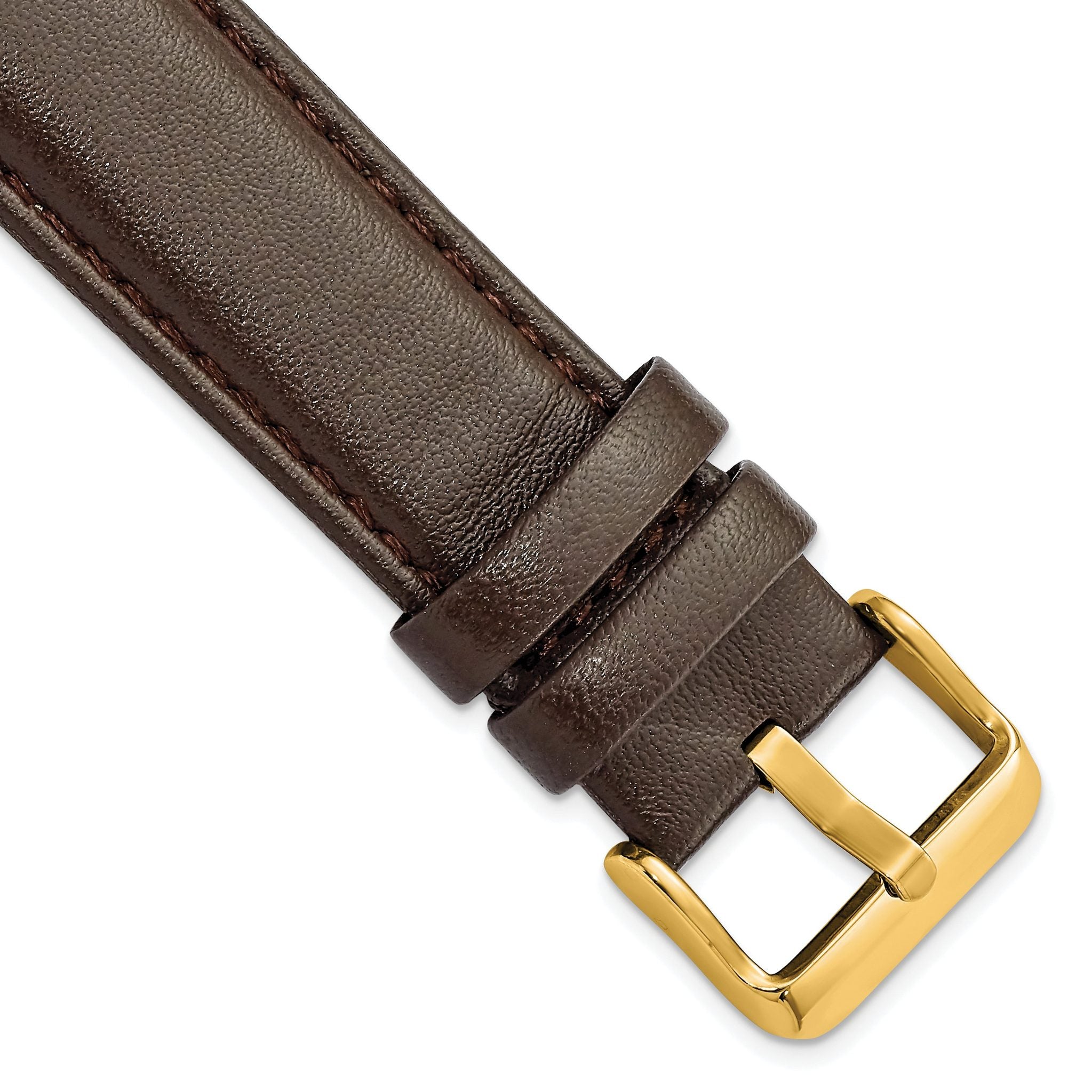 Glove Leather Watch Band in Dark Brown with Gold-Tone Buckle, 19mm