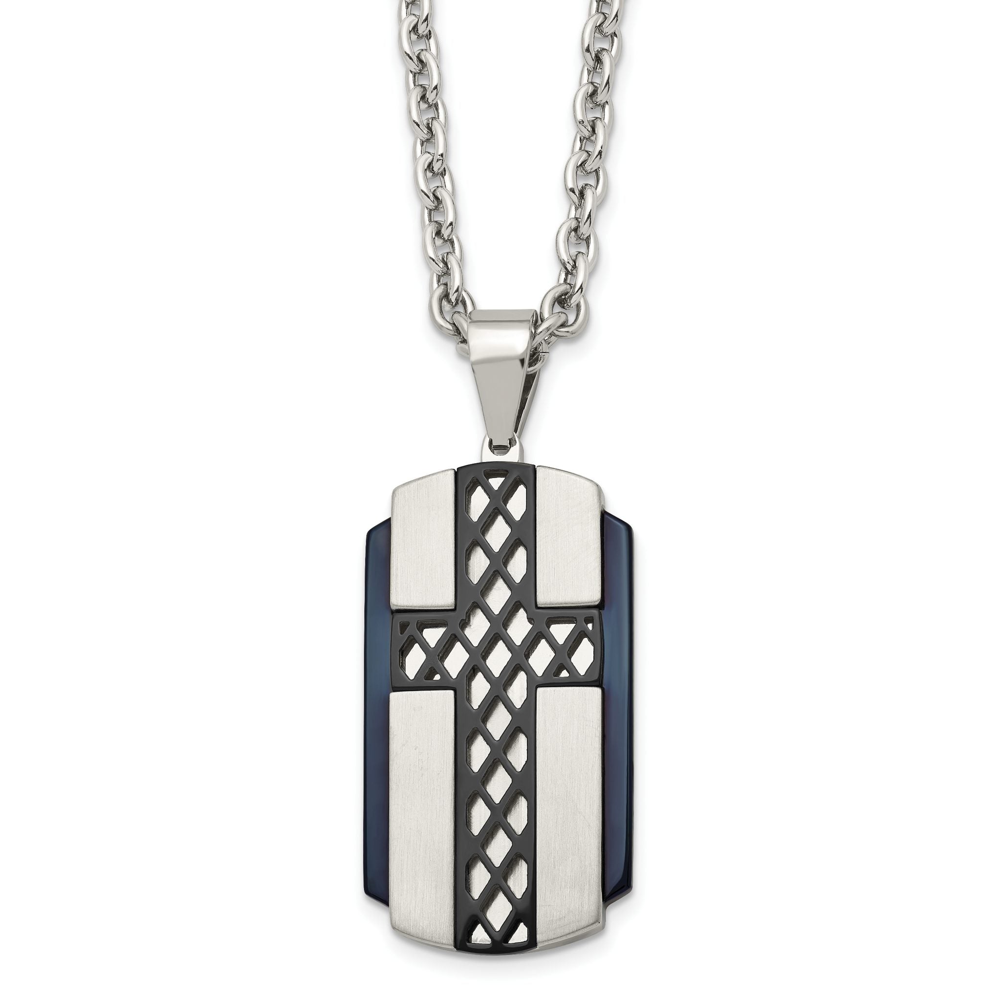 Black IP Cross Dog Tag Necklace in Stainless Steel, 24in Main image