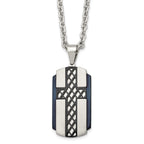 Black IP Cross Dog Tag Necklace in Stainless Steel, 24in