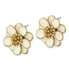1928 Jewelry Gold-tone Cream Enamel Flower Post Earrings