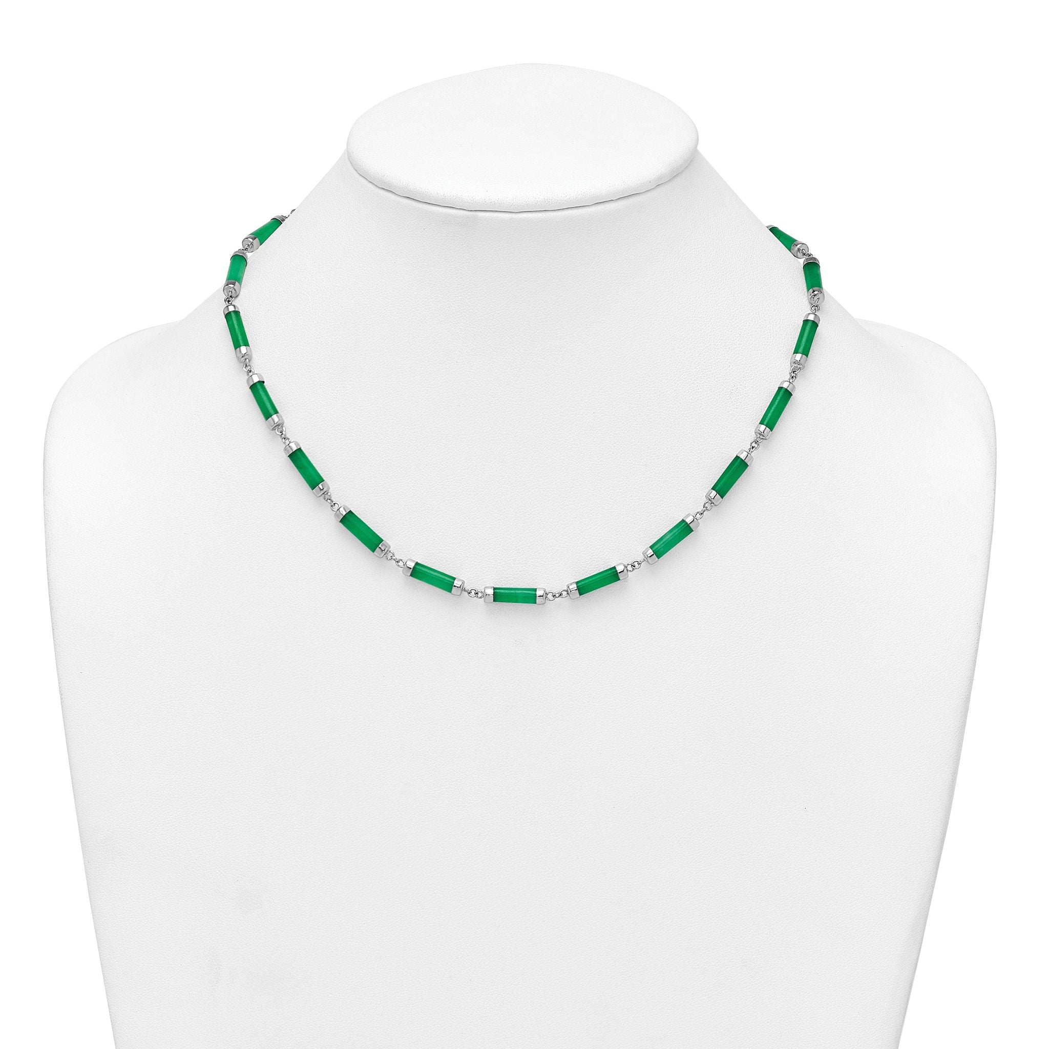 Sterling Silver Rhodium-plated Polished Jade Bars 16.75 Inch with 0.5 Inch Extension Necklace