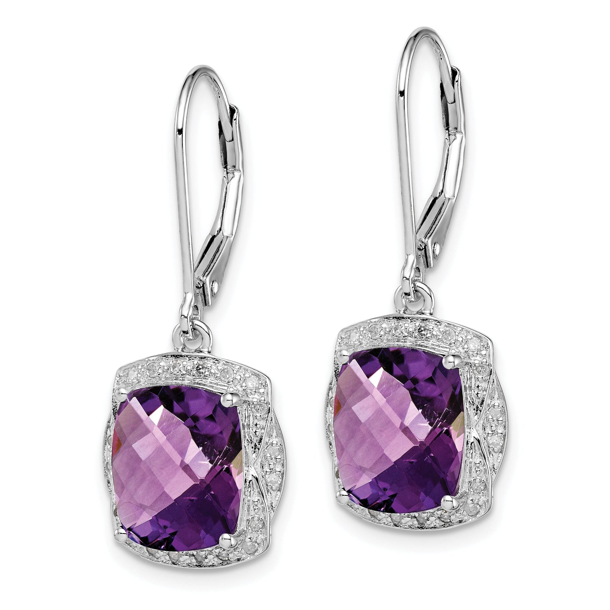 Sterling Silver Rhodium-Plated Amethyst and Diamond Drop Earrings Secondary image