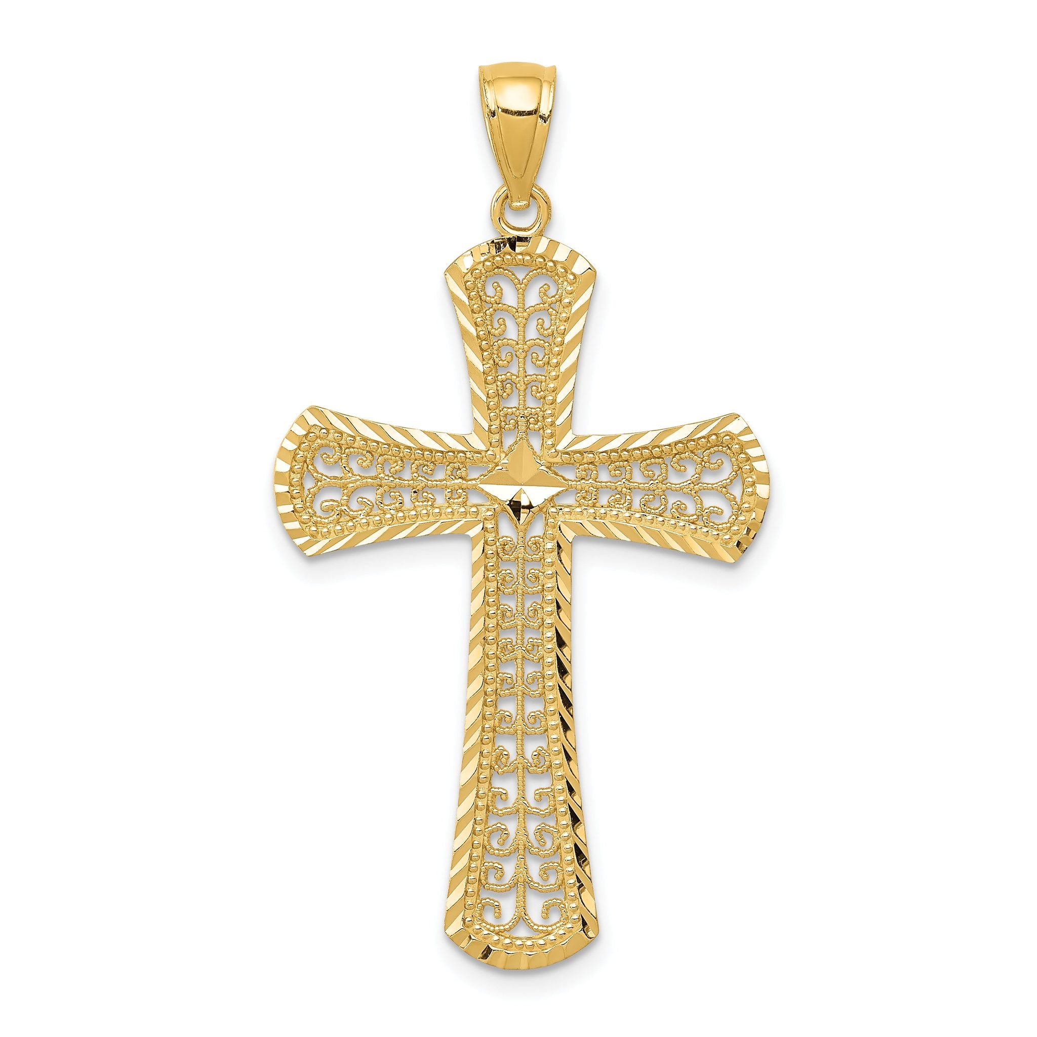 14K Gold Diamond-Cut Filigree Cross Pendant Elegant Casted Design Main image