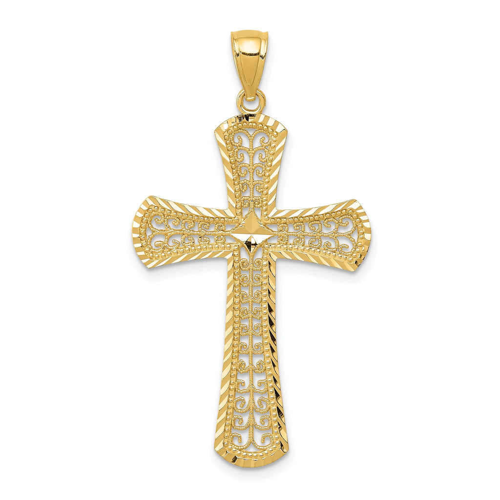 14K Gold Diamond-Cut Filigree Cross Pendant Elegant Casted Design