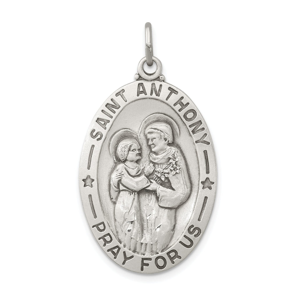 Sterling Silver 925 Saint Anthony Medal with Antiqued Finish Solid Die-Struck Design