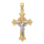 14K Tri-Color Gold Crucifix Pendant with Polished Finish Solid Cast Design