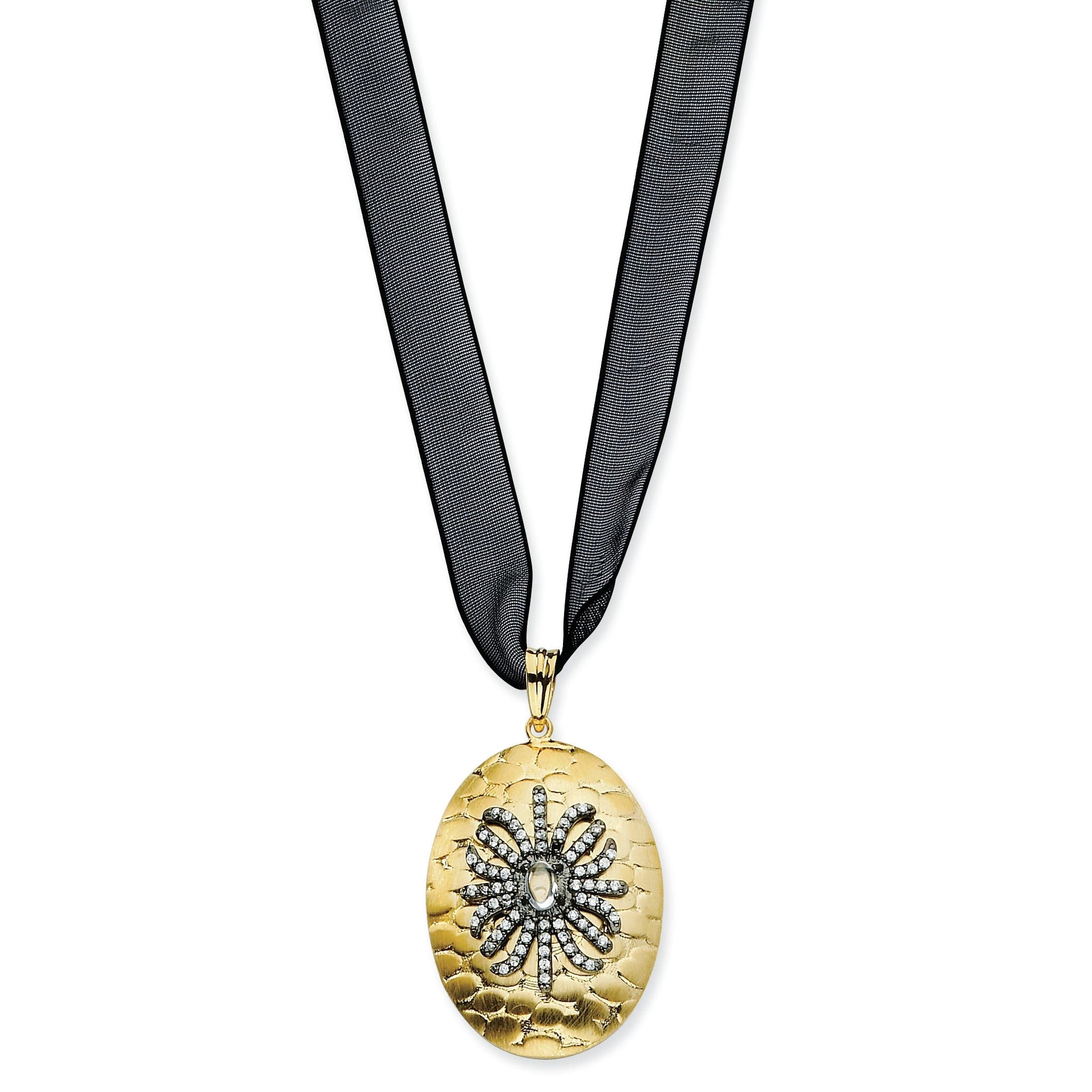 Sterling Silver 18 Gemstone Necklace with Clear CZ and Gold Plate
