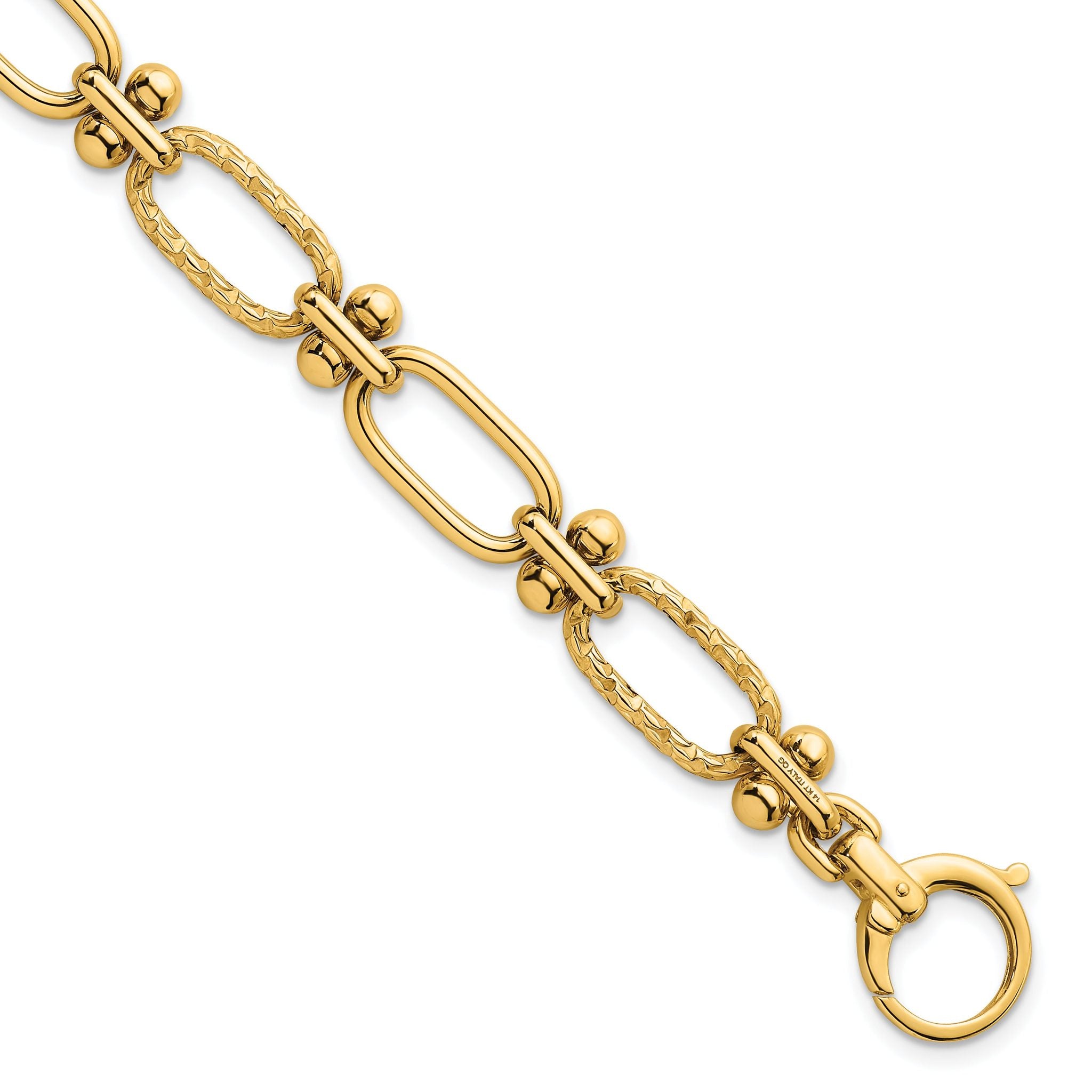 14k Polished 9mm Lightweight Oval Textured Fancy Link 8 inch Bracelet