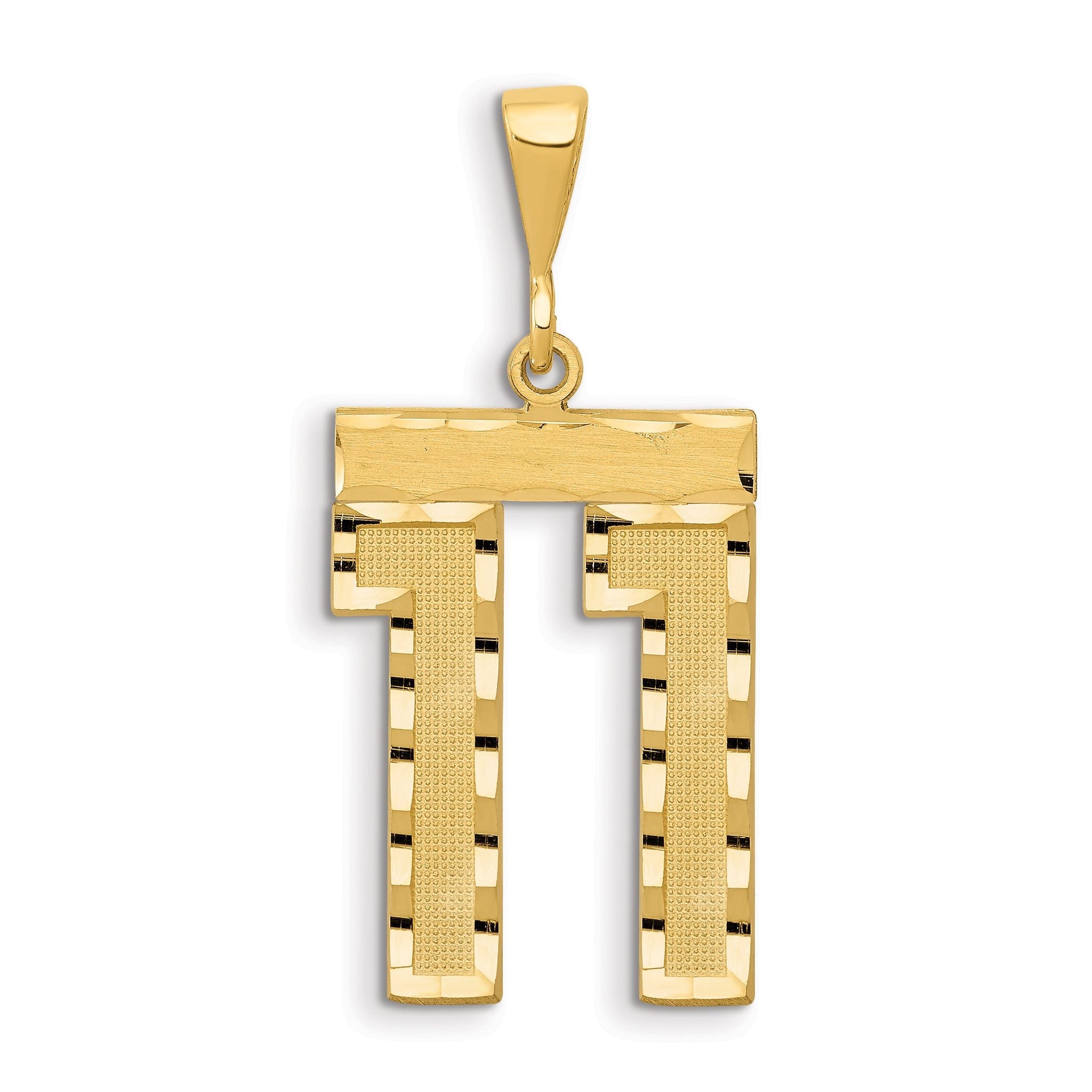 14K Gold Large Diamond-Cut Number 11 Charm with Brushed Finish