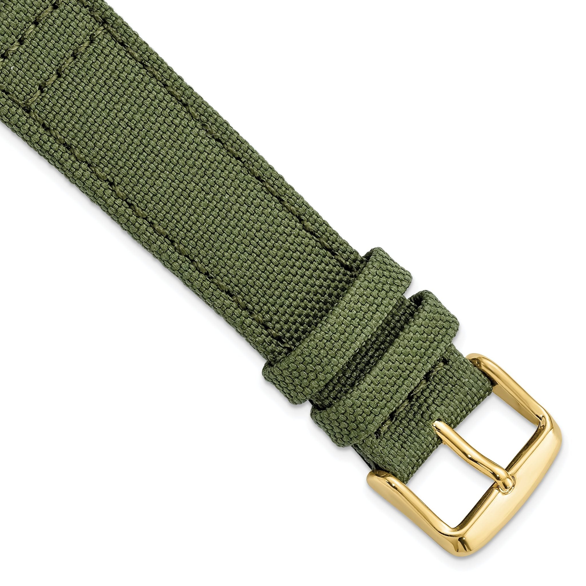 Olive Nylon Canvas Watch Band with Leather Lining, 20mm