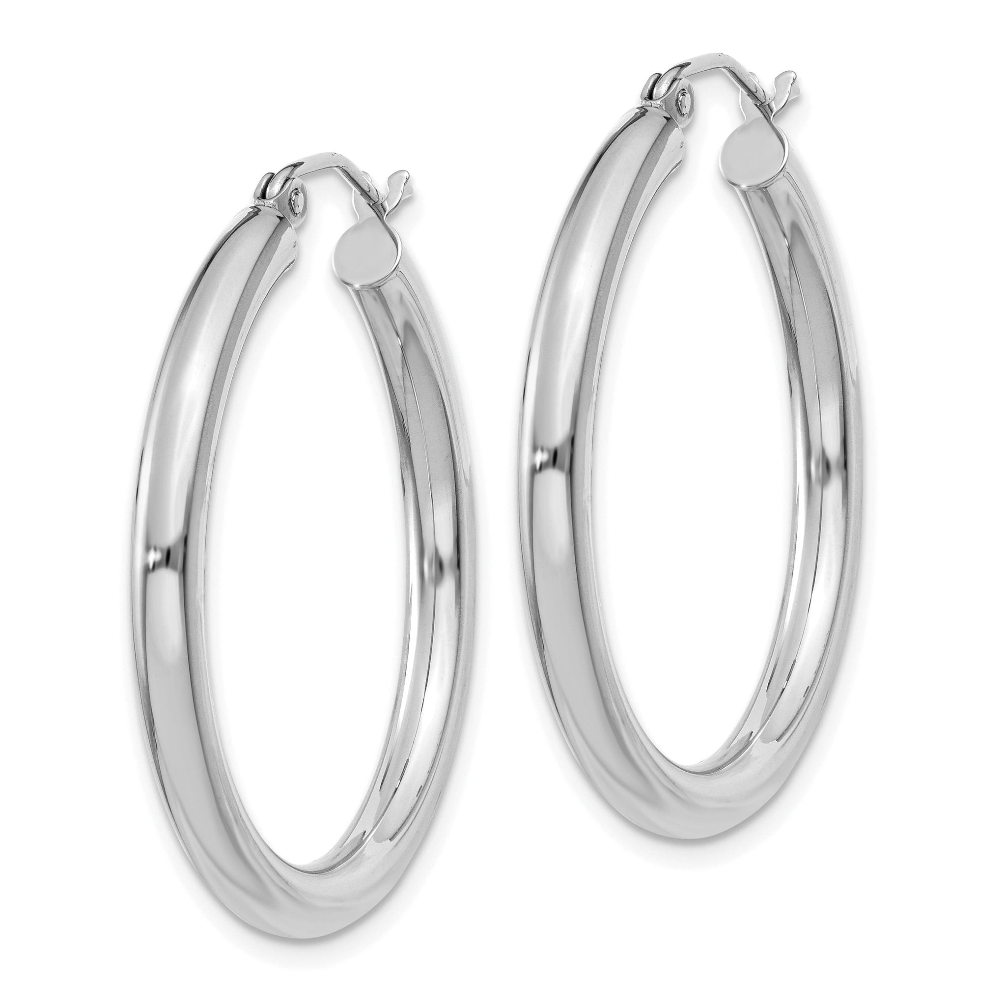 14K White Gold Polished Lightweight Hoop Earrings for Women