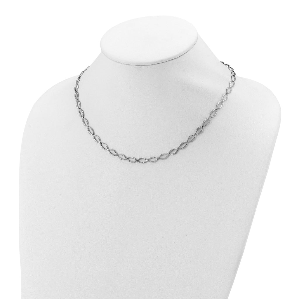 14K White Gold Polished and Diamond-cut Fancy Link Necklace