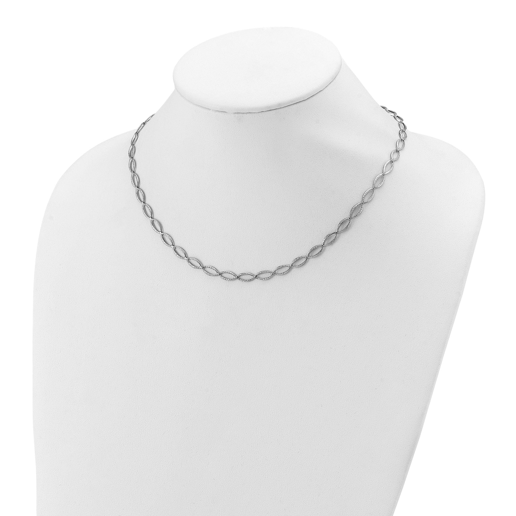 14K White Gold Polished and Diamond-cut Fancy Link Necklace